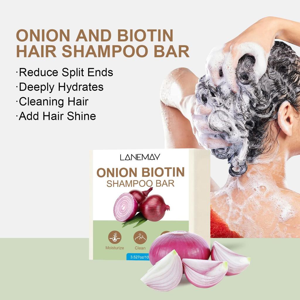 Onion Biotin Shampoo Bar Soap-Cleanse And Smooth Hair With Onion, Rosemary And Citric Acid-Moisturizes Dry, Brittle Hair, 100g