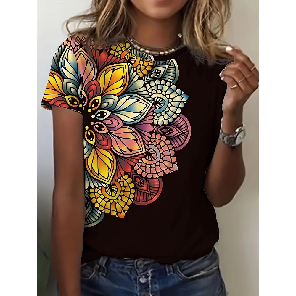 Women's Sunflower Bee Graphic T-Shirt Casual Short Sleeve Crew Neck Yellow Floral Print Summer Tee Lightweight Breathable Top