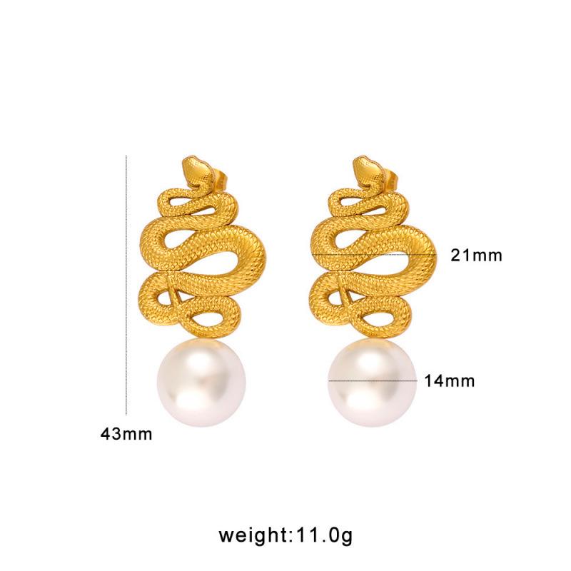 Meishiduo Cross-border Titanium Steel Retro Snake Pearl Earrings