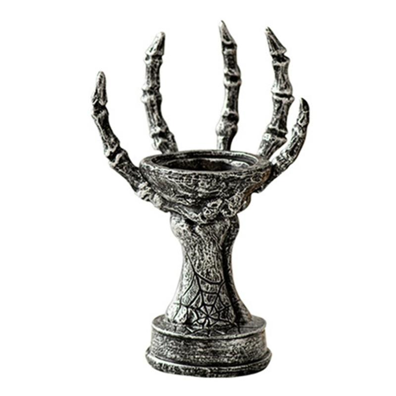 

Creative Skeleton Hand Shape Candlestick for Halloween Themes Party and Special Event Resins Tealight Candle Holder срібний/чорний
