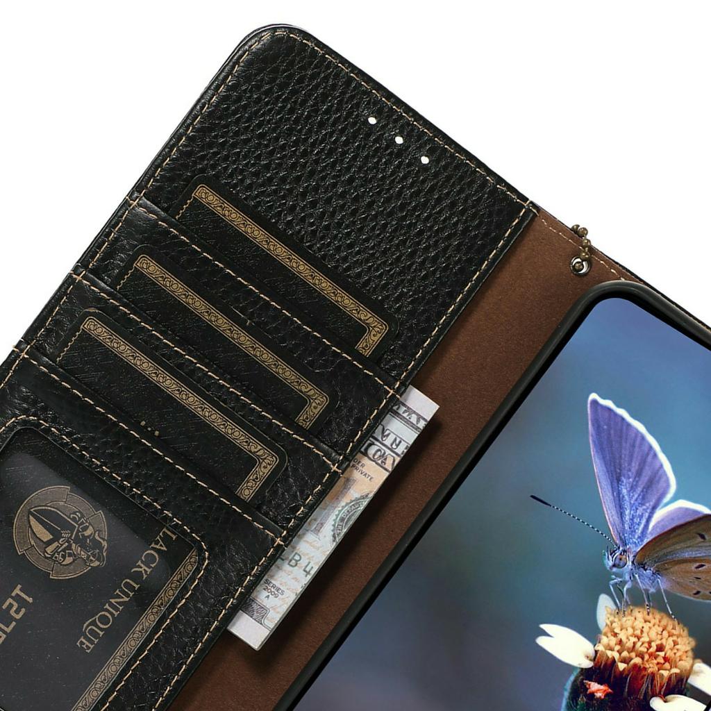 For Motorola Edge 60 Fusion 5G Case RFID Blocking Genuine Cow Leather Phone Cover Litchi Texture
