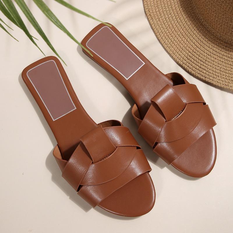 2025 New Summer Solid Color Flat Sandals 2025 Open Toe Outdoor Slippers Beach Women's Shoes Plus Size Zapatos De Mujer Slides