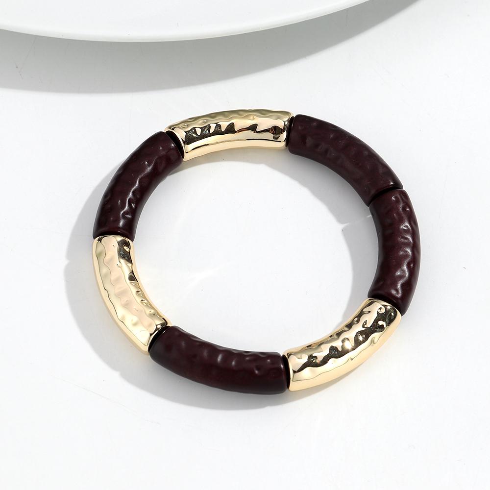 Vintage Acrylic Bamboo Tube Elastic Bracelets Bangles for Women Matte Black Resin Bend Pipe Beaded Bracelet Trendy Jewelry Gifts