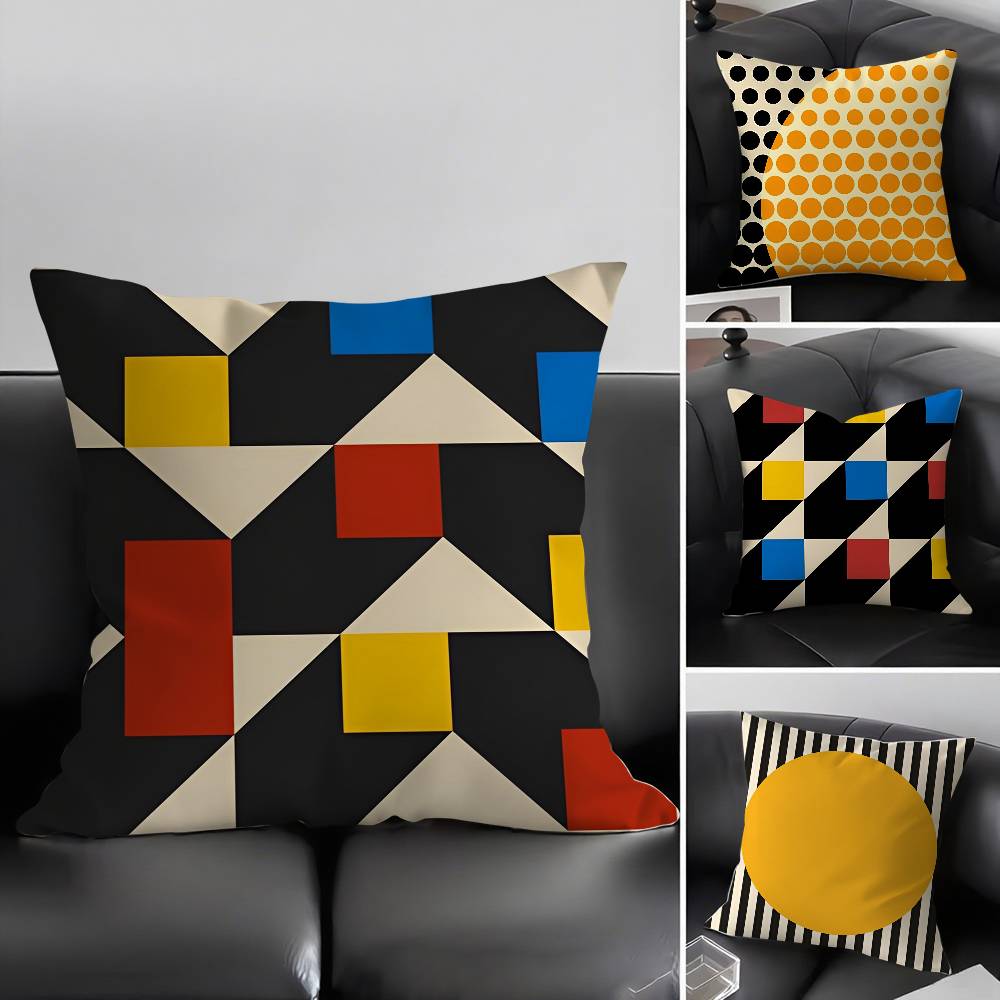 Abstract B-Bauhaus Geometry Pillow Case Home Dorm Chair Back Short Plush Double-sided Printing Office Nap Time Cushion Cover
