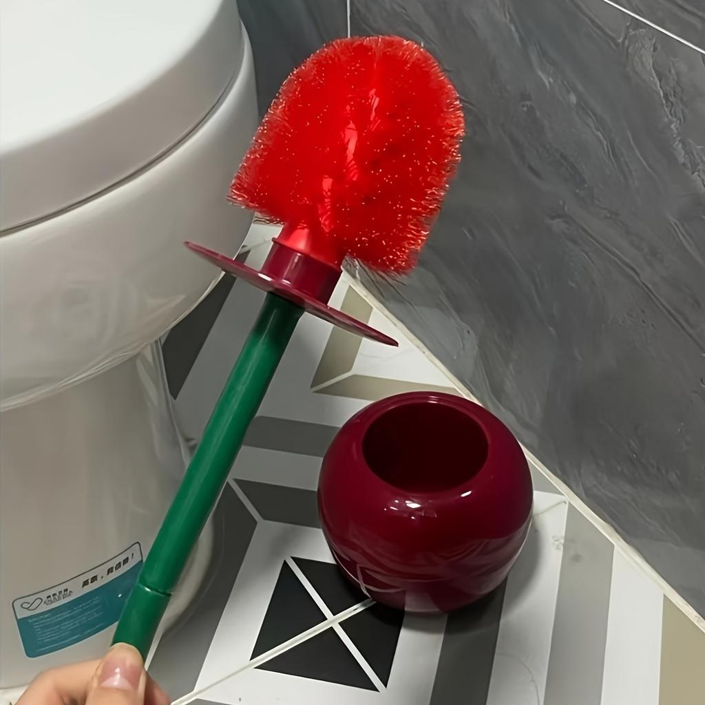 [Creative Toilet Brush] 1pc Creative Cherry-Shaped Toilet Brush with Holder | Novelty Plastic Bathroom Accessory, Reusable Freestanding Toilet Brush