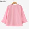 ZANZEA Women Casual Round Neck Solid Color Loose 3/4 Sleeve Blouse
