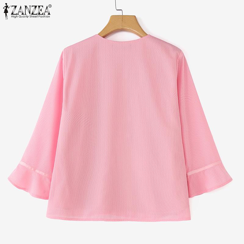 ZANZEA Women Casual Round Neck Solid Color Loose 3/4 Sleeve Blouse