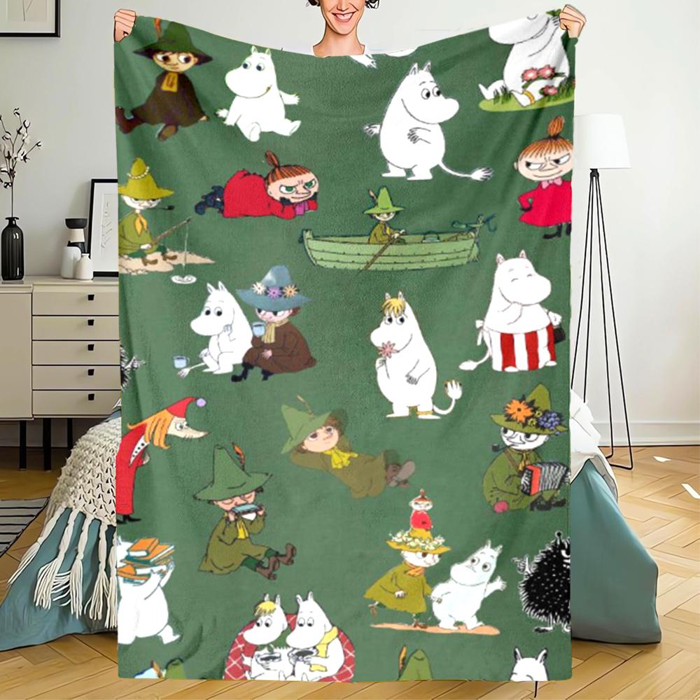 Moomin Temalı Baskılı Battaniye - Kanepe, Yatak, Seyahat ve Dış Mekan Kullanımı İçin Mükemmel | Makinede Yıkanabilir, Rahat ve Dayanıklı.