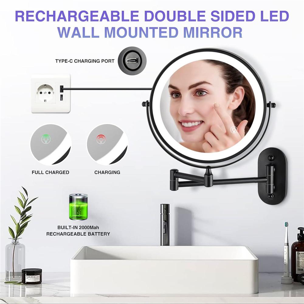Wall-Mounted LED Makeup Mirror with Magnifying Glass, No-Drill, Retractable - Ideal for Bathroom & Dressing Table