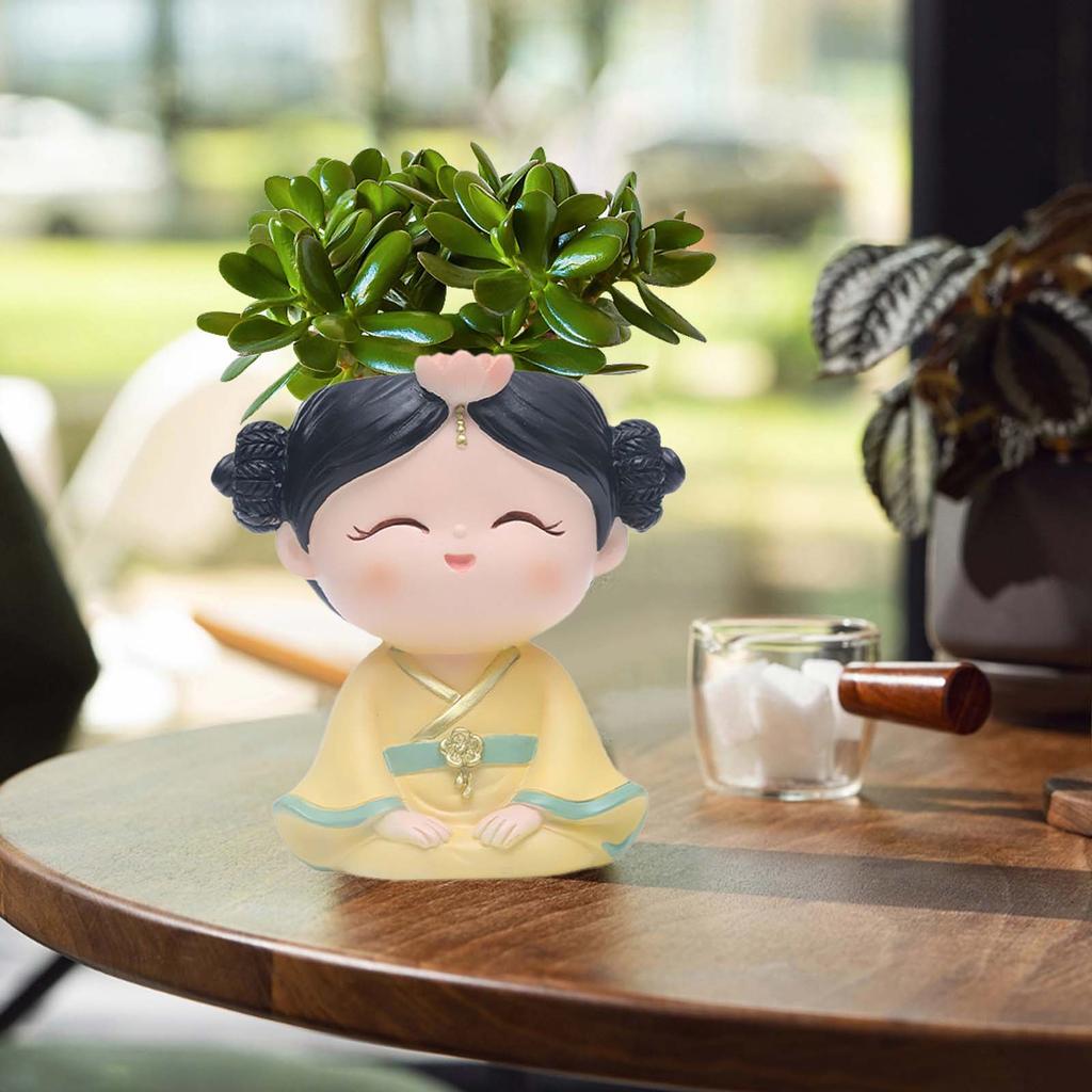 Head Planter Desktop Flowerpot Girl Figurine DIY Gift Decorative Crafts Resin Flower Pot,Cute Plant Pot for Outdoor Yard