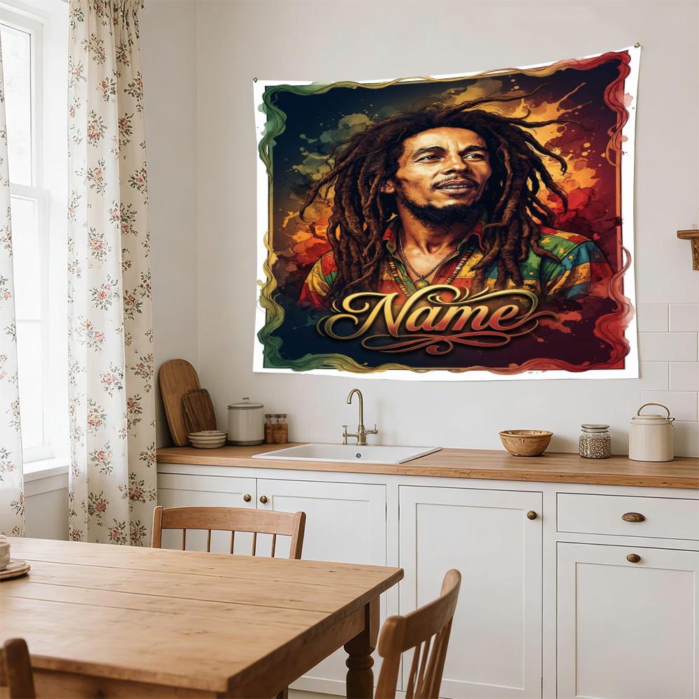 Bob Marley Rasta Reggae Art Personalized Name Clear Pattern Tapestry, Wall Decor for Apartment, Studio and Photoshoot Backdrop
