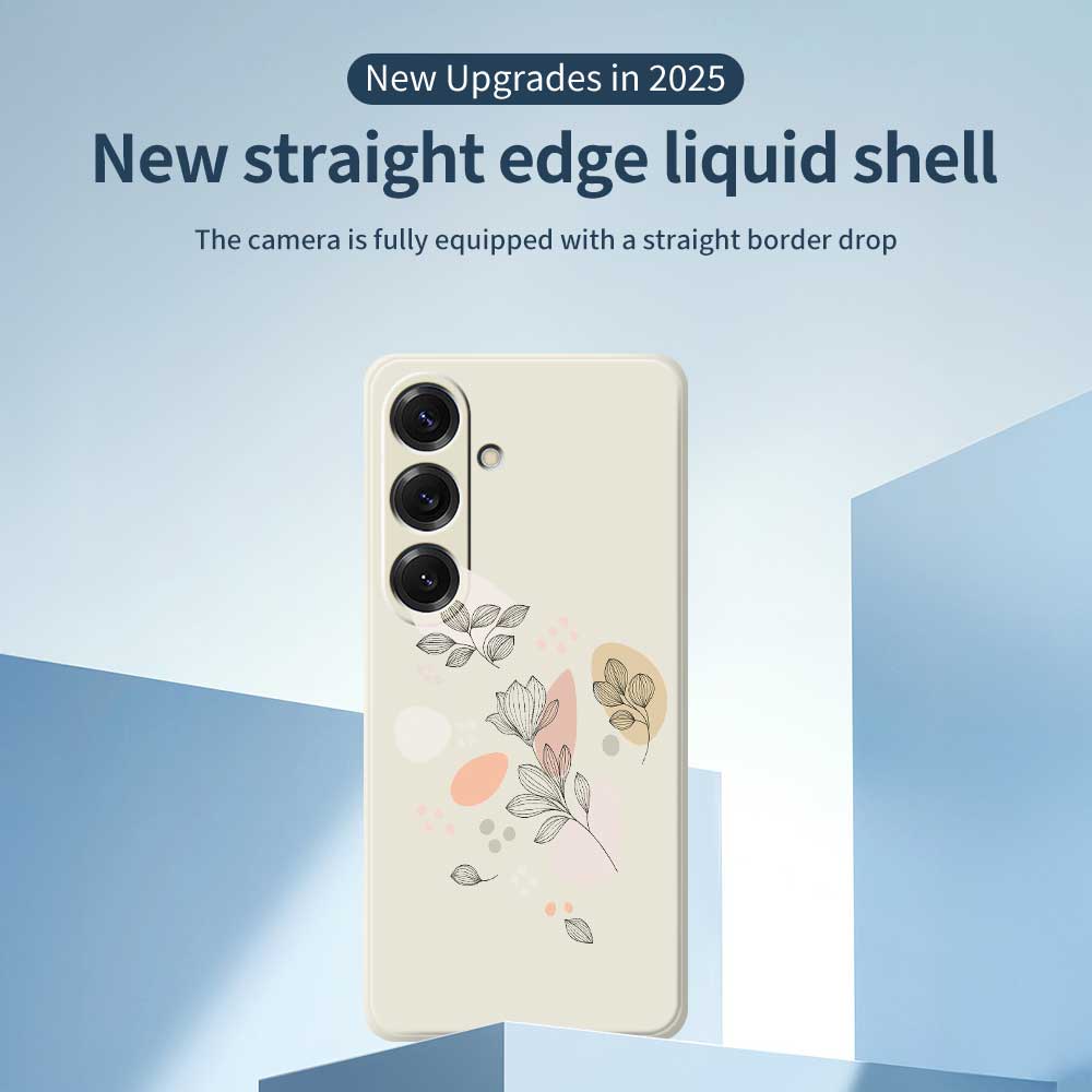 For Samsung Galaxy S25 Case Sketch Leaves Pattern Printing Straight Edge TPU Phone Back Cover