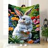 Cute White Bunny with Colorful Flowers Flannel Blanket for Bedroom Living Room Sofa and Nap