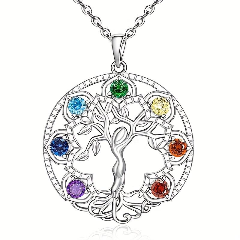 7 Chakra Tree Of Life Pendant Yoga Chakra Healing Stone Necklace Feminine Energy Balance