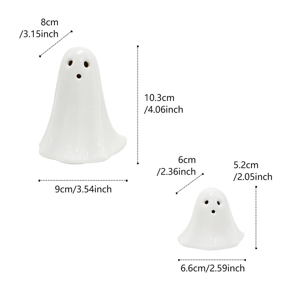 2Pcs Halloween LED Light Up Ghost Decor Ceramic Lighted Ghost Sculpture Handmade Illuminated Ghost Decor Desktop Decoration