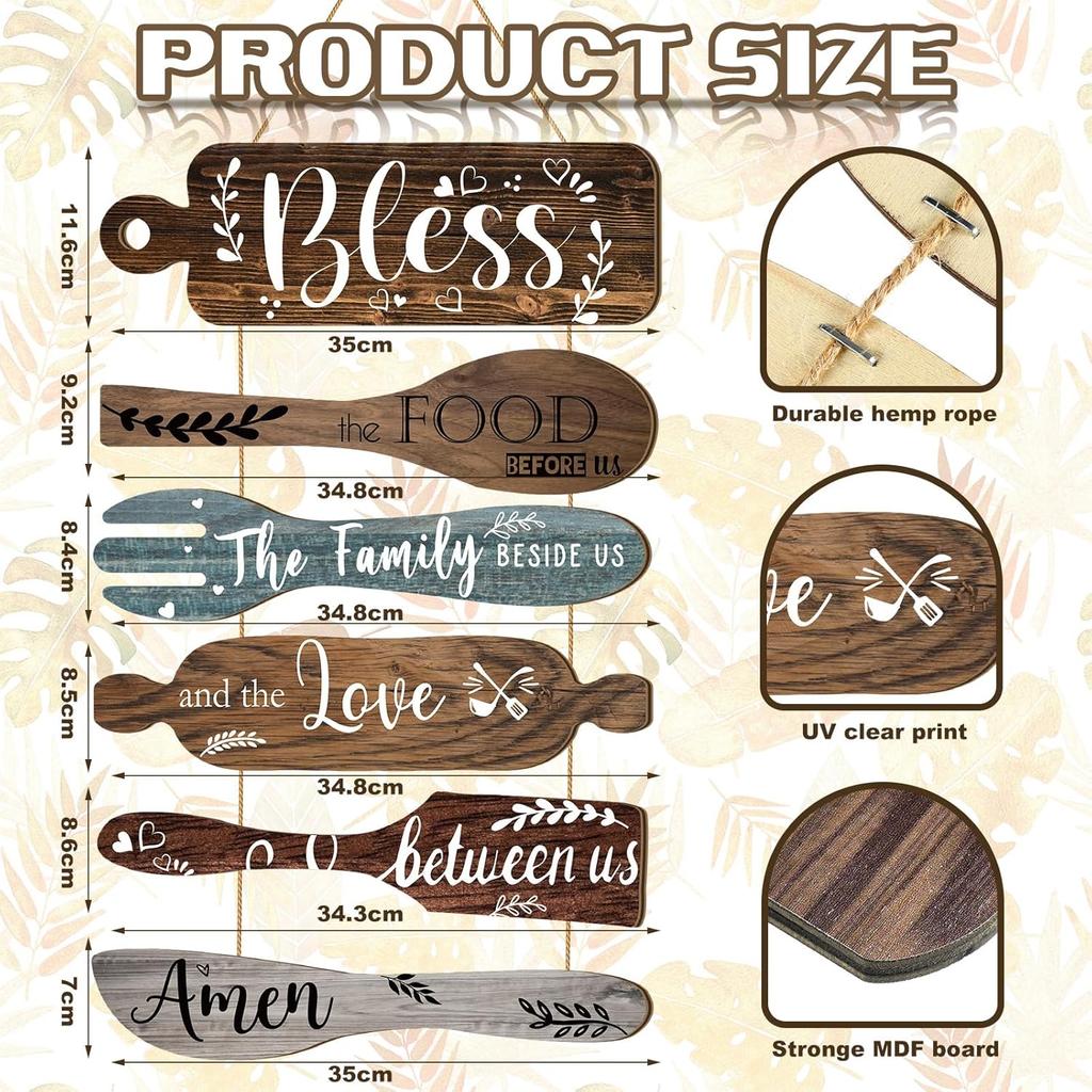 Geetery 6 Pcs Bless The Food Before Us Sign Farmhouse Kitchen Wall Decor Dining Room Decorations Collage Wall Rustic Hanging Wooden