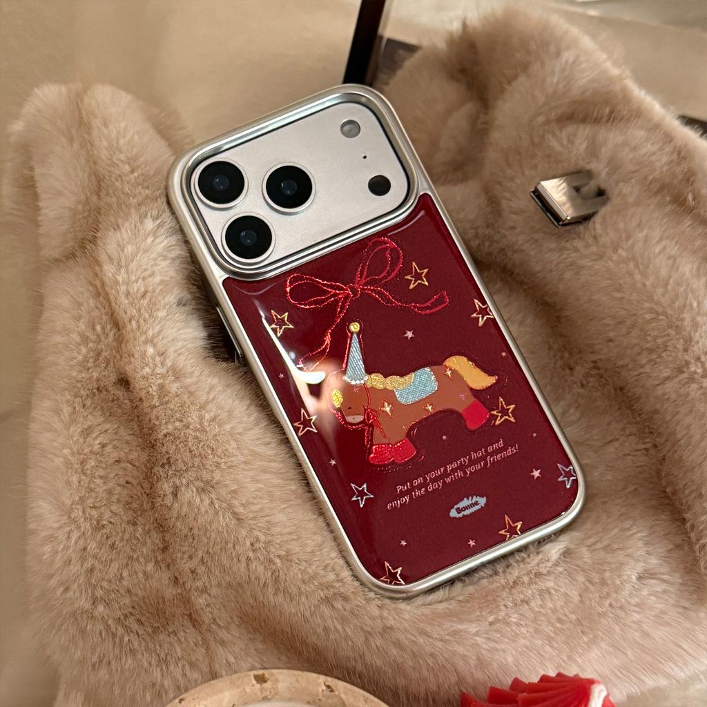 Electroplated Gilt Pony Iphone17promax Mobile Phone Case 13 Festive Red 16 Apple 17 and Other Models