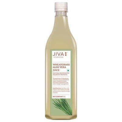 Jus d'herbe de blé et d'aloe vera Jiva | Aide à renforcer l'immunité | Aide à la gestion du poids - 1 L (Paquet de 1)