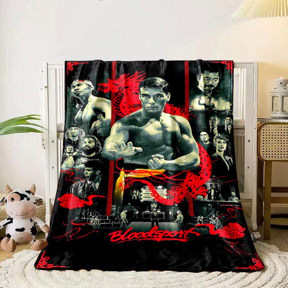 

A bold red dragon overlays martial artists and fight scenes in a dynamic style. for all seasons blanket lunch break throw gift 80cm x 120cm