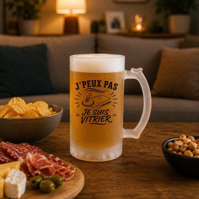 Chope à bière - PLANETEE - J'peux pas je suis Vitrier - Givré - Verre trempé - 470 ml