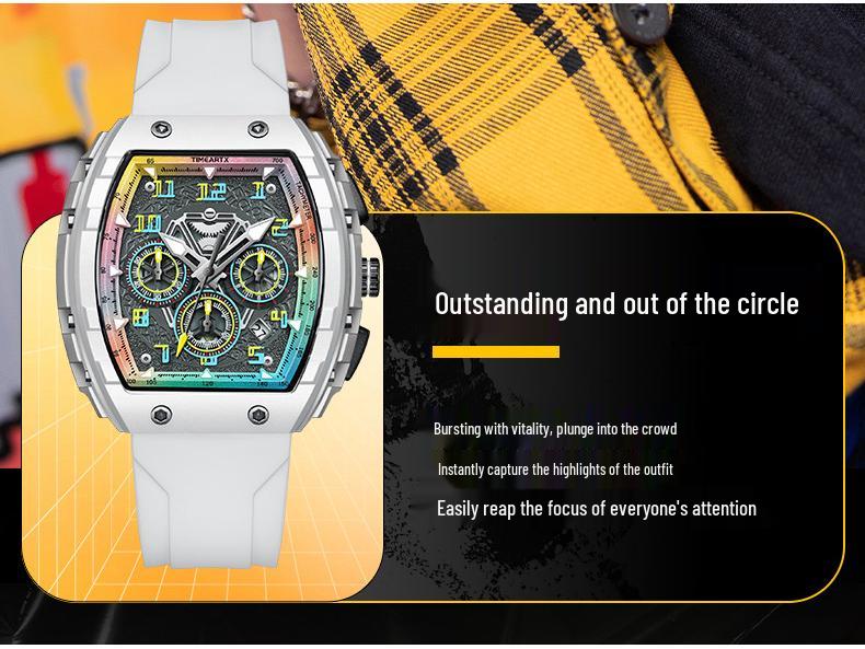 TIMEARTX Herren Multifunktions-Quarz-Uhr: Leuchtendes, Wasserdichtes Silikonarmband Modeaccessoire