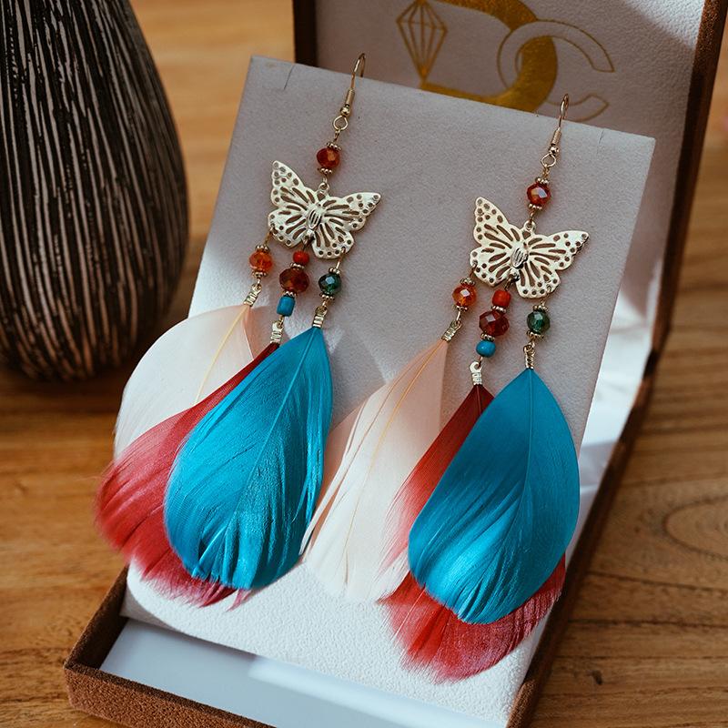 

Fashion Temperament Butterfly Feather Earrings for Women Ethnic Style Crystal Beads Dangle Earring Female Wedding Party Jewelry разноцветный