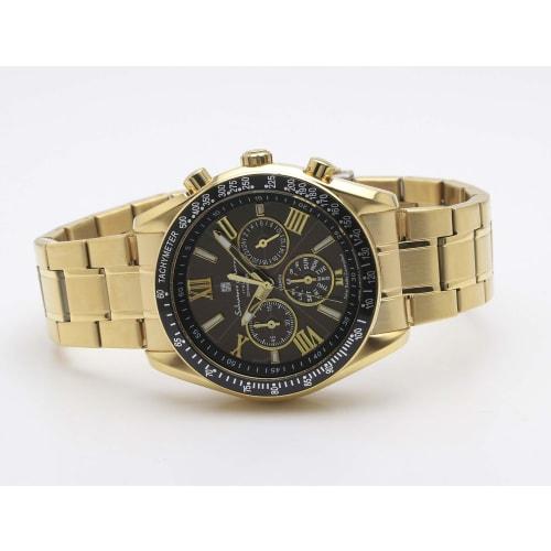 Salvatore Mara Solar Radio Chronograph Business Watch Waterproof Men's Analog Gold Black with Watch Cloth GD