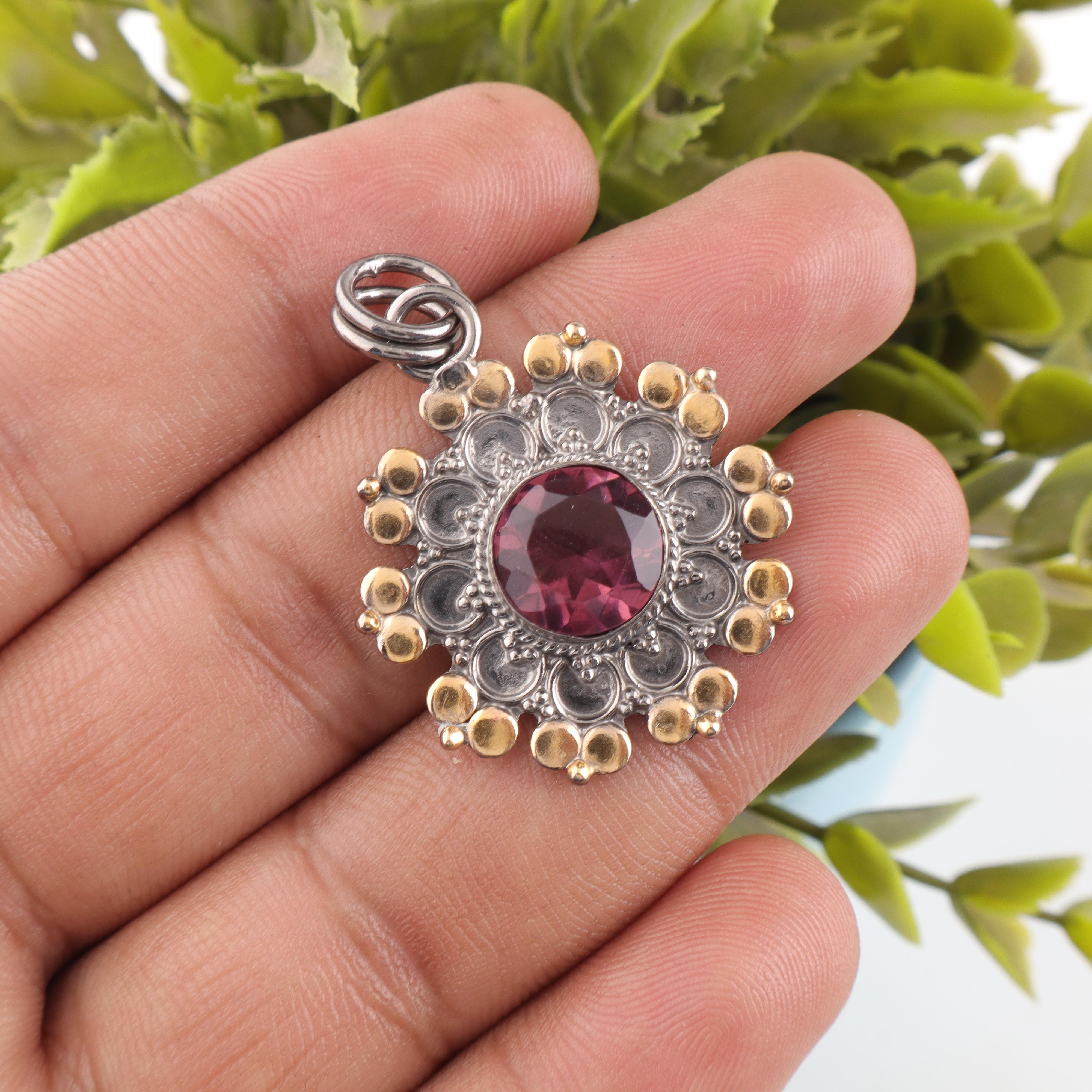 

Ювелирные изделия с родолитом, Ювелирные изделия из серебра ручной работы, Подвеска из стерлингового серебра 925 пробы, Великолепная серебряная подвеска для свадебного подарка 1.26 Inches розовый