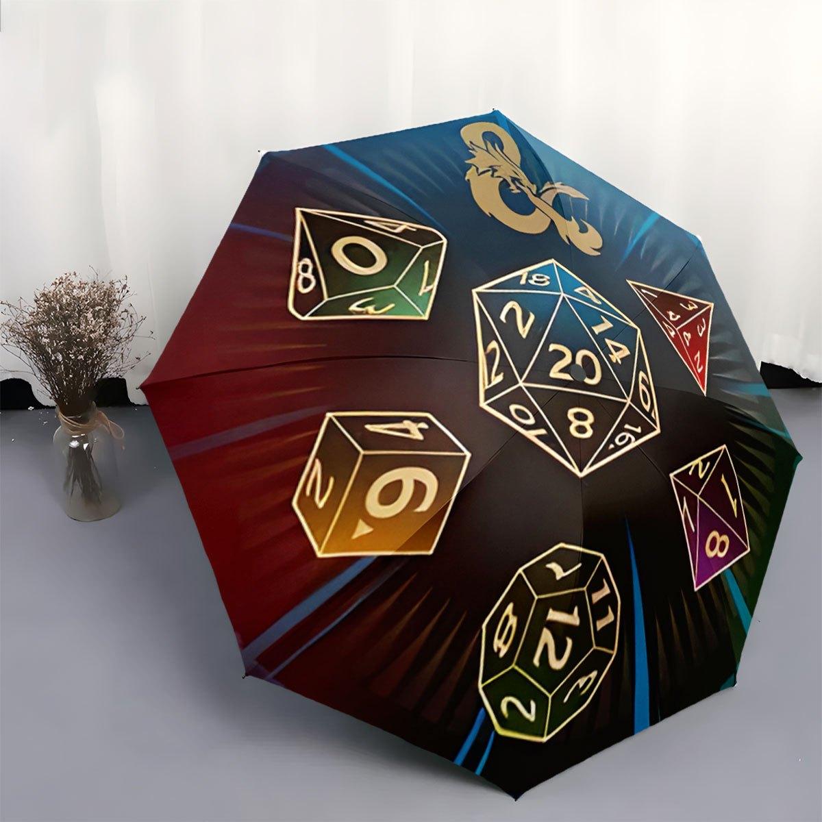 

Dungeons & Dragons Dragon Amperand Logo Folding Umbrella - 8-Rib Automatic Open Compact Travel Umbrella with Polyhedral Dice P (as the picture,Iron&8K)