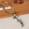 Retro Ethnic Style Flower Beaded Pendant Necklace Adjustable Collar Chain Jewelry for Halloween Costume Accessory
