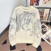 Trendy Losse Middellange Trui Jas: Amerikaanse Retro Pullover Gebreide Kleding voor Koppels in Zwart en Abrikoos.