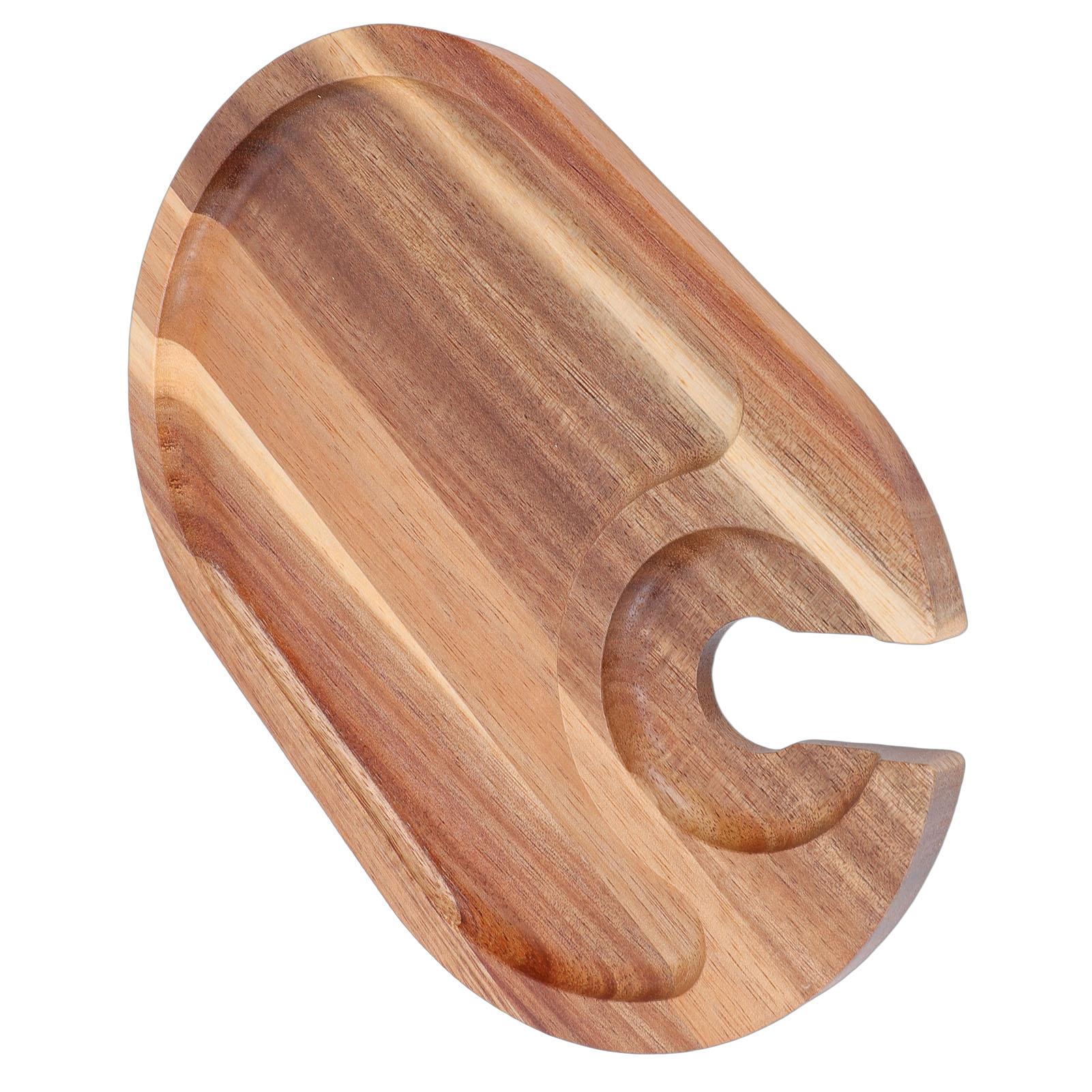 Wine Appetizer Plate Cheese Board Wooden Steak Plate with Wine Glass Holder for Party Gathering