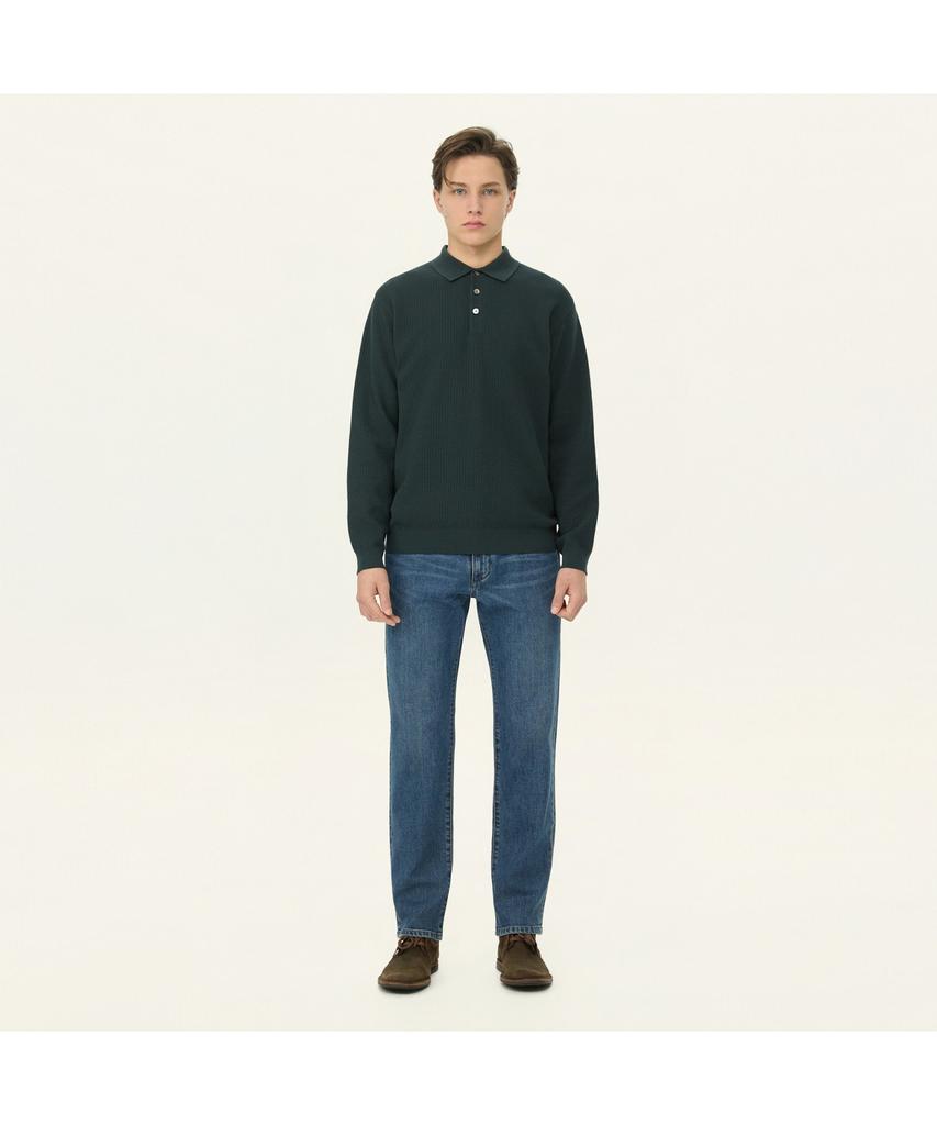 Henlikoteun Long Sleeve Textured Polo Knit Ahwas26611Grx
