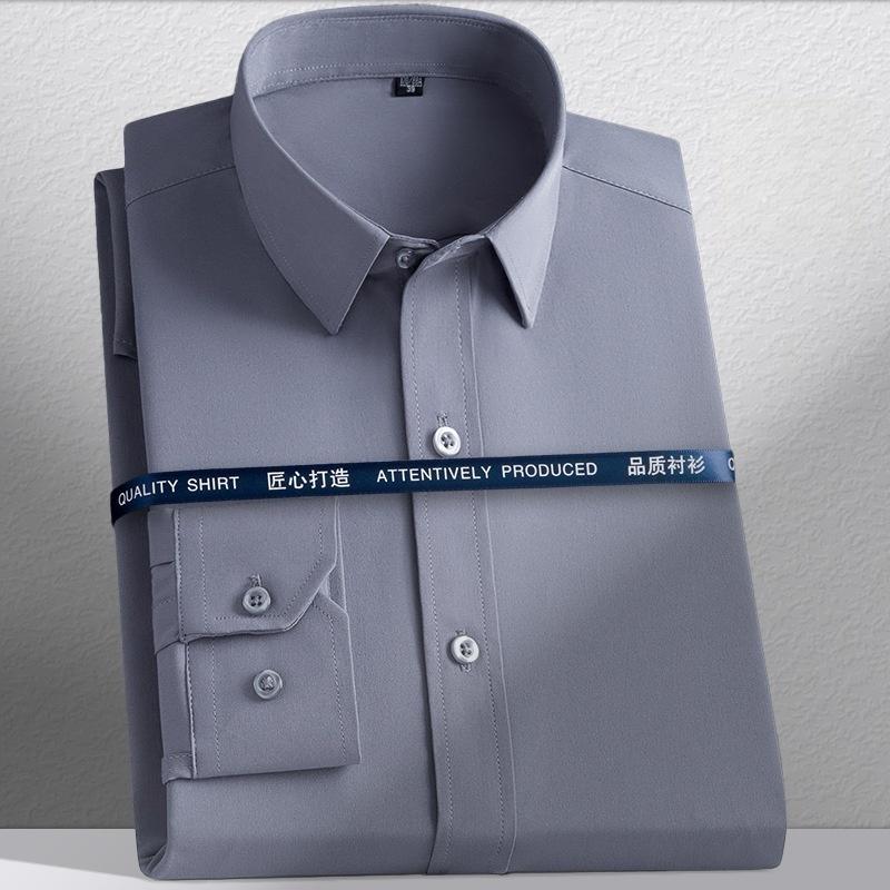 New Men's Shirts Long Sleeve Dress Shirts For Men Slim Fit Social Business Blouse White Blue Office Shirt Men Clothing