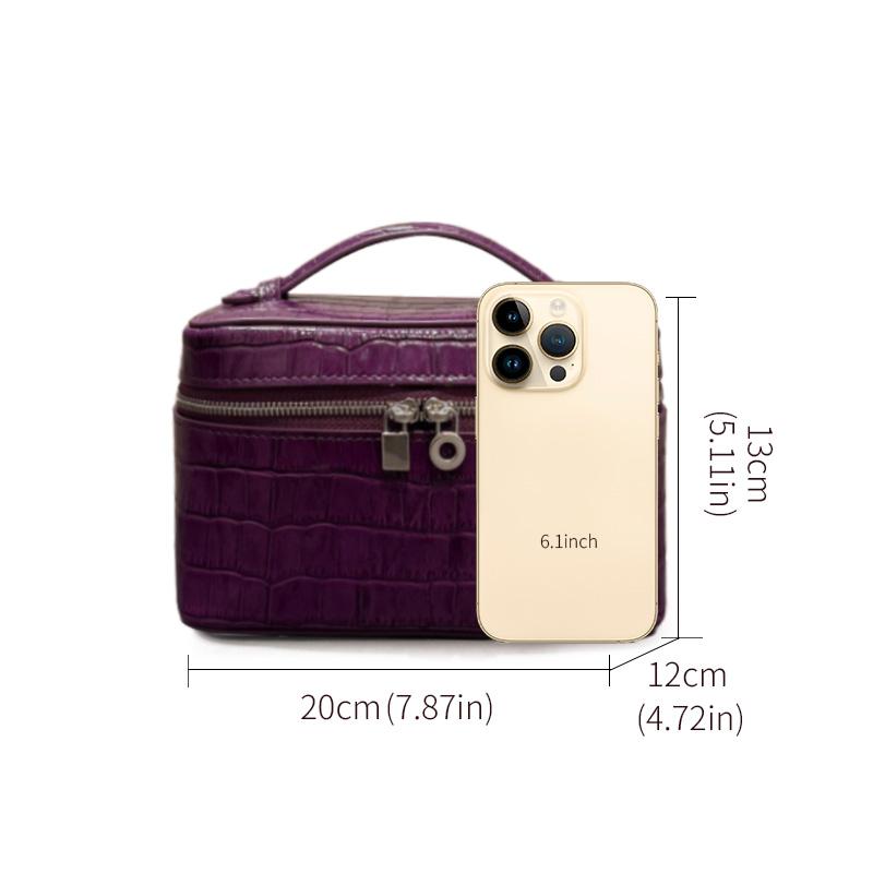 Women's Faux Leather Crocodile Embossed Cosmetic Bag, 2 Sizes