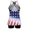 Women Lag Print Swimwear Bikini Set Round Neck Slim Split Swimsuit