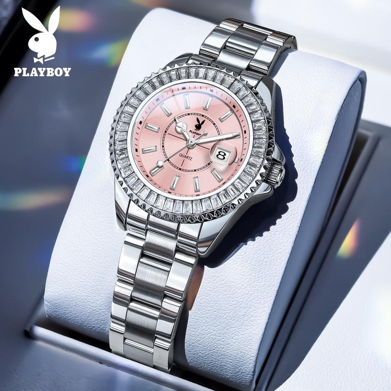 Playboy Women's Luxury Waterproof Starry Sky Quartz Watch with Diamond Accents.