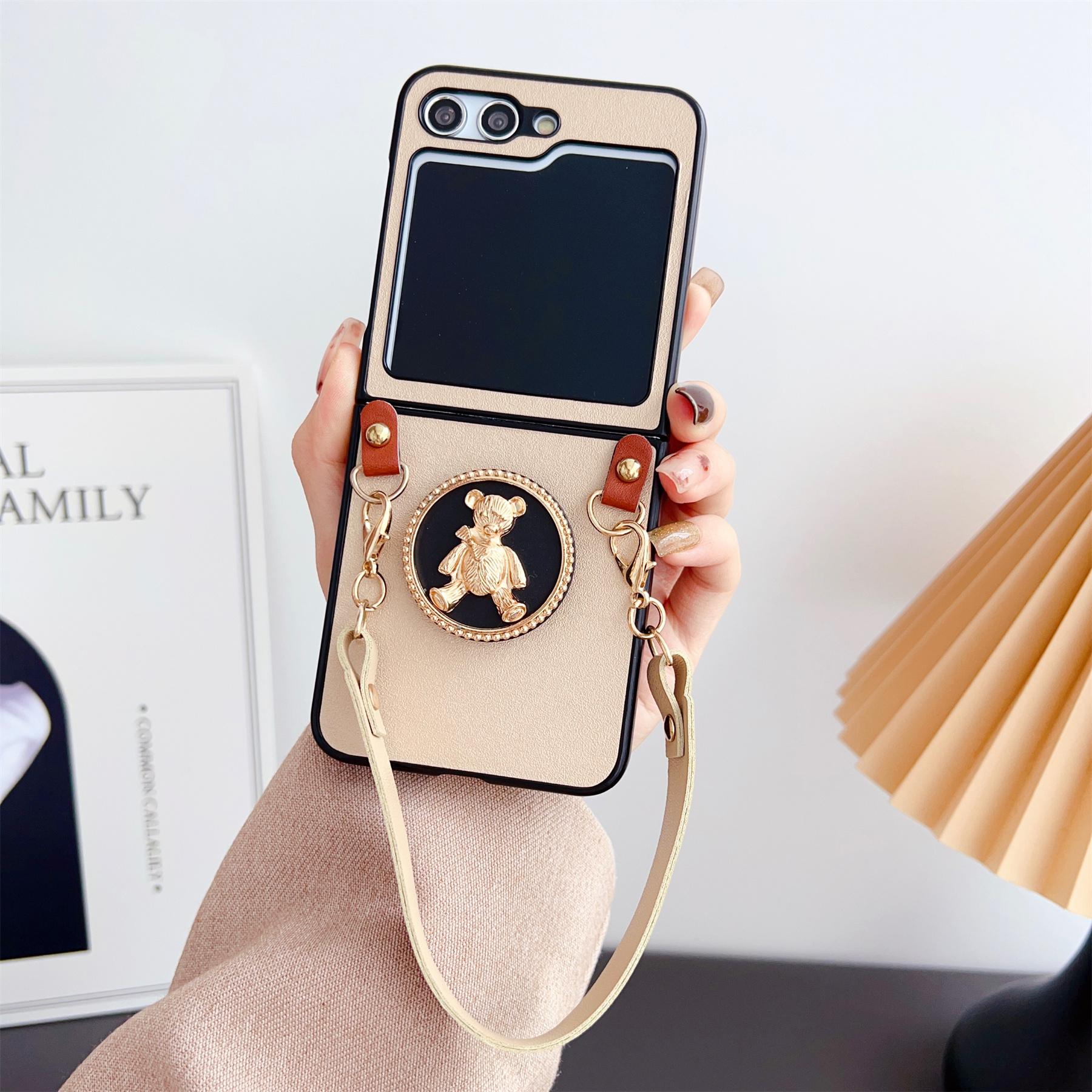

Простой роскошный чехол-браслет с медвежьим кронштейном для Samsung Galaxy Z Flip 5 5G Zflip4 Z Flip3 Flip5 ZFlip5 задняя крышка Samsung Z flip 5 золотой