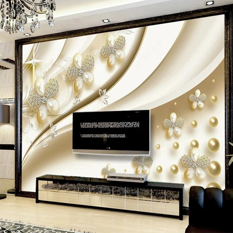 European Style Wallpaper 3d Embossed Background Wall Mural Modern Jewelry Flowers Wall Paper Living Room Tv Fresco