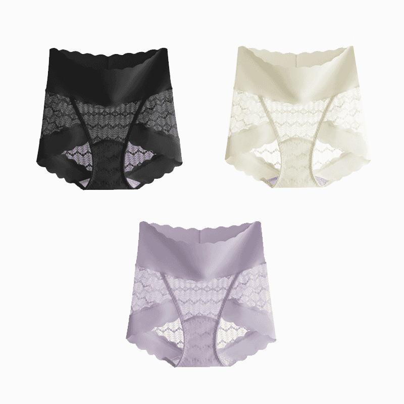 Popular Seamless High-Waisted Light Lace Tummy Control Silk Panties for Women