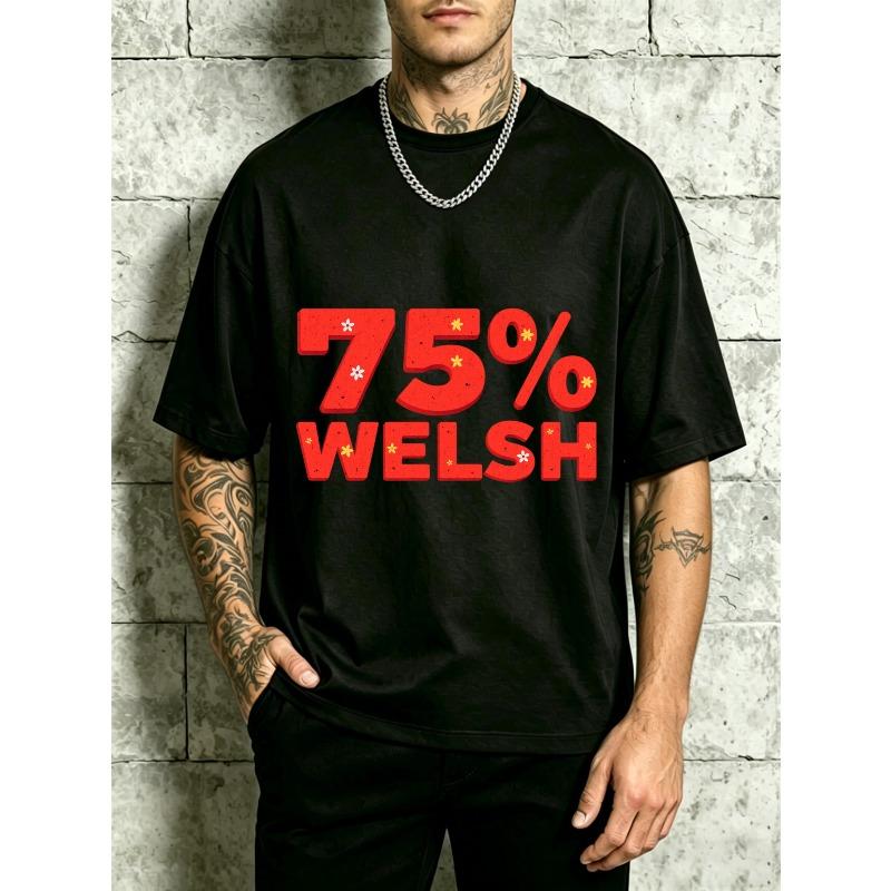 European sizes Welsh Flag Design Men s Crewneck T-Shirt Loose Fit 100 Percent Cotton Fashion Versatile Soft Comfortable Fabric Suitable S чёрный