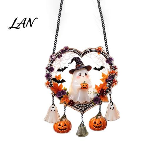 Festival Hanging Pieces Halloween Acrylic Love Heart Wreath Ornament, Cartoon Owl Ghost Witch Party Props Skeleton Decor, Festive Decoration