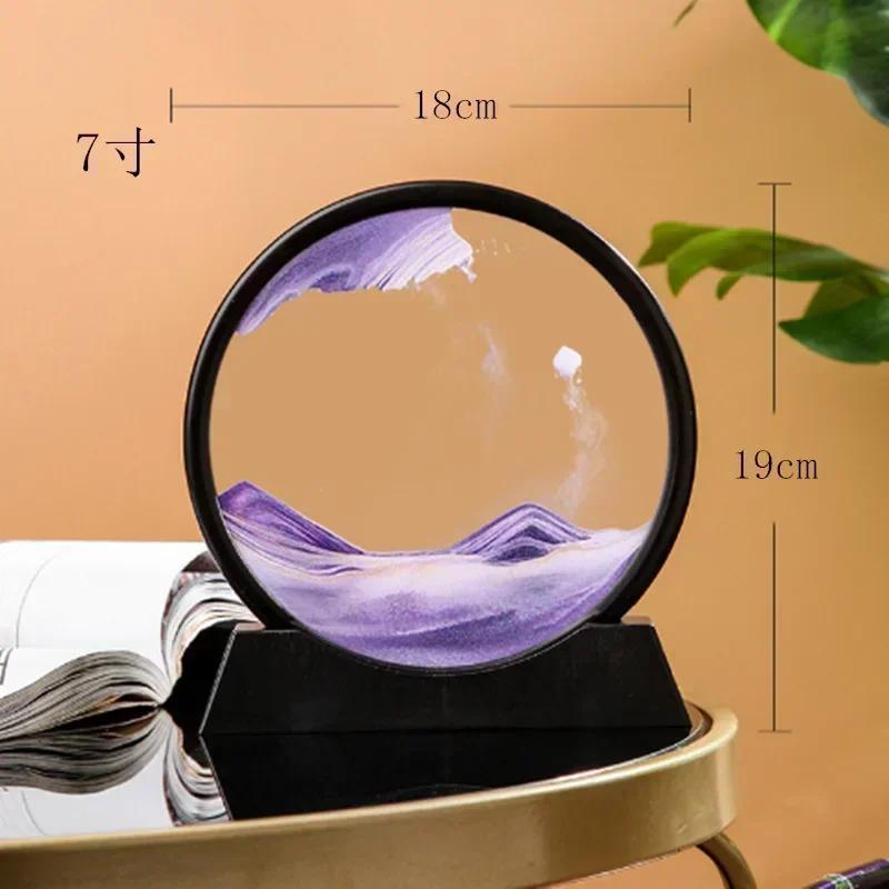Round Glass Deep Sea Sand Art Picture Dynamic Flowing Sandscape Ornament Creative Quicksand Painting Desktop Decor Craft Piece