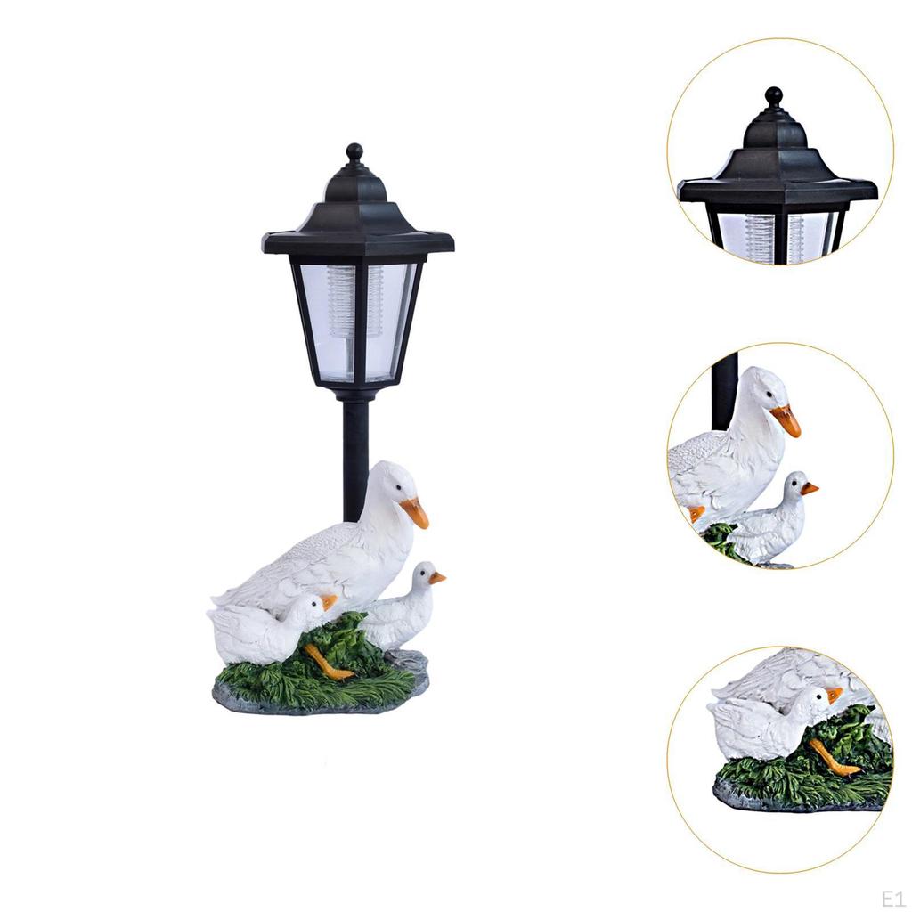 Duck Garden Statue Animal Figurine with Solar Lights Lovely White Decorative Sculpture Resin