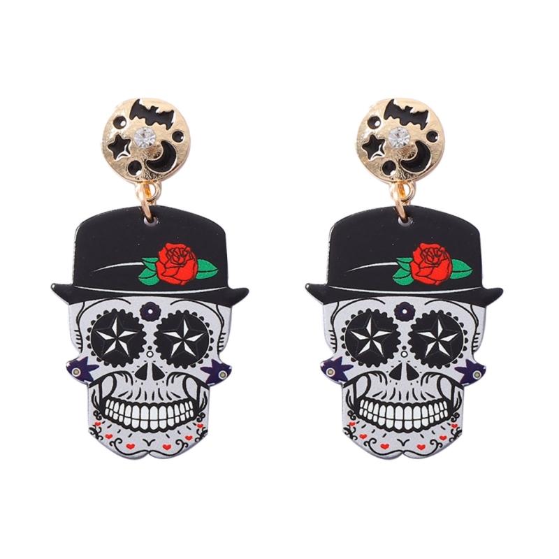 Halloween Acrylic Skull Drop Dangle Earrings Pair, Statement Jewelry for Party Outfits, Costume Wear and Seasonal Styling