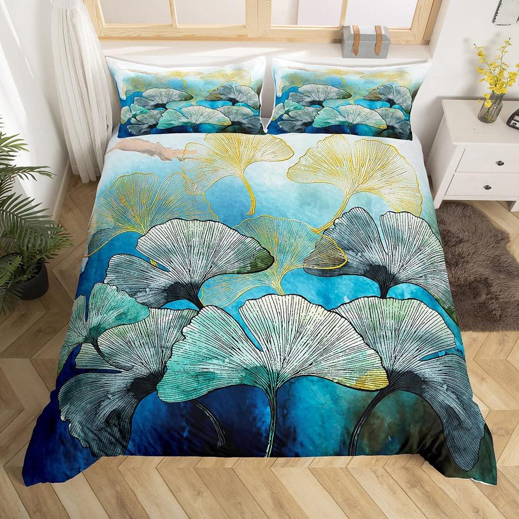Povlak na přikrývku Ginkgo List Queen Přírodní Botanická Ložní souprava Rostliny Rustikální Farmářský Povlak na přikrývku Abstraktní Listy Povlak na peřinu