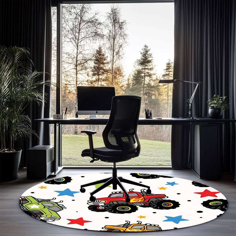 Truck Printed Round Rug Carpet Chair Rug Area Rug Entryway Doormats,for Office Chair Living Room Bedroom Kitchen Room.