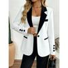 Women S Color Block Notched Lapel Single Breasted Fitted Waist Blazer