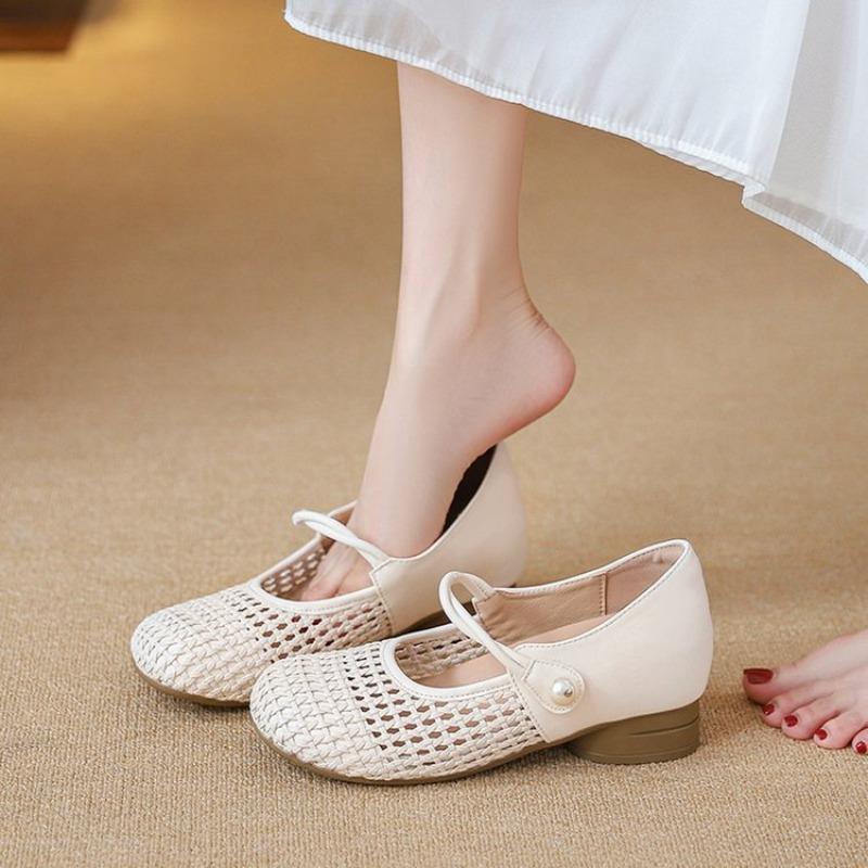 Retro New Style Versatile Women s Shoes - Breathable Single Shoes 35 бежевый