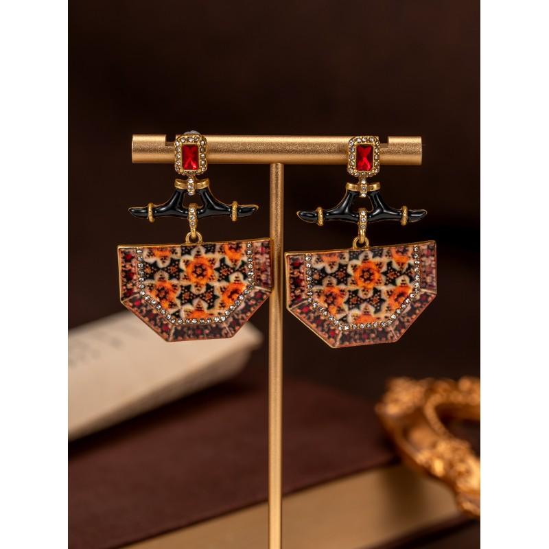 Vintage Ethnic Style Studded Geometric Earrings With Versatile High-end Temperament Antique